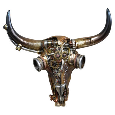 Steampunk Buffalo Head Wall Ornament Rustic Industrial Decor Mechanical Resin - Image 4