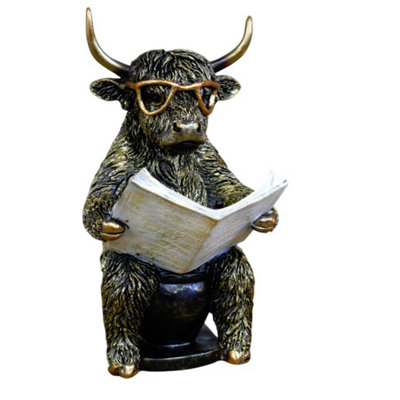 Highland Cow Resin Ornament On The Loo Newspaper Bathroom Decoration Quirky - Image 3