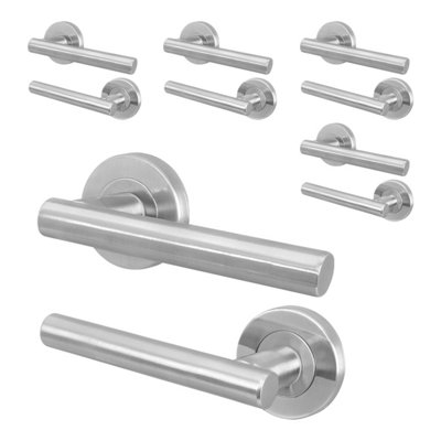Afit Satin Door Handles Round Rose5 Pairs Of Satin Nickel Internal Lever HandlesOlvera Range from B&Q