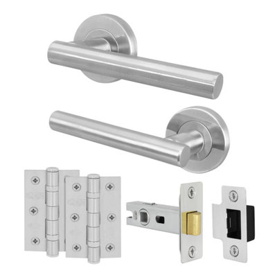 Afit Satin Door Handles Round Rose With Latch1 Pair Of Satin Nickel Internal HandlesHingesLatch (64mm)Olvera from B&Q