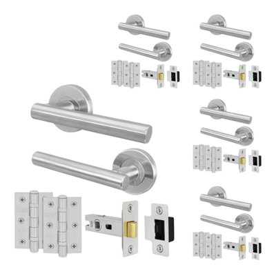 Afit Satin Door Handles Round Rose With Latch5 Pairs Of Satin Nickel Internal HandlesHingesLatch (64mm)Olvera from B&Q