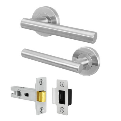 Afit Satin Door Handles Round Rose With Latch1 Pair Of Satin Nickel Internal HandlesLatch (64mm)Olvera Range from B&Q