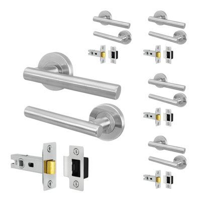 Afit Satin Door Handles Round Rose With Latch5 Pairs Of Satin Nickel Internal HandlesLatch (64mm)Olvera Range from B&Q