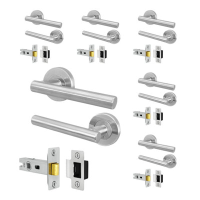 Afit Satin Door Handles Round Rose With Latch6 Pairs Of Satin Nickel Internal HandlesLatch (64mm)Olvera Range from B&Q