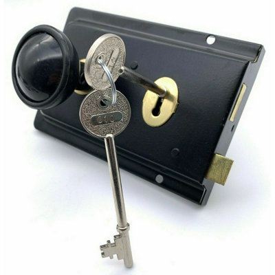 Afit Black Traditional Retro Rim Sash Lock & Door Knob from B&Q