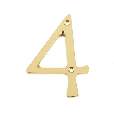 Afit Polished Brass Door NumberNumeral 4Screw Fix 75mm from B&Q