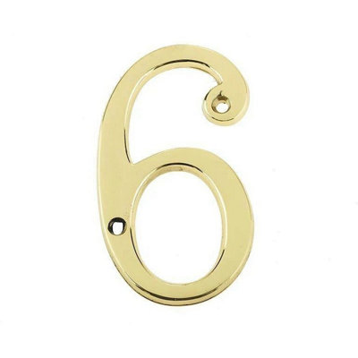 Afit Polished Brass Door NumberNumeral 6/9Screw Fix 75mm from B&Q