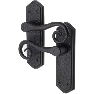 Afit Black Antique Door Handles Latch1 Pair Of Cast Iron Curly Tail Door Handles On Backplate Internal And External from B&Q