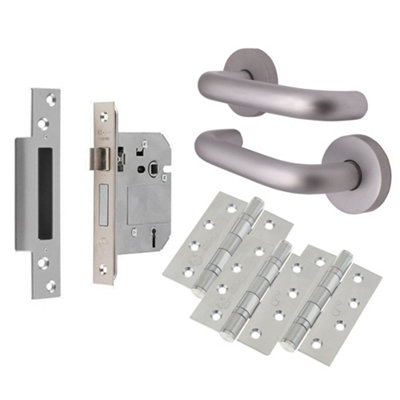 Afit Satin Aluminium Return To Door Lever On Rose Door Handle Kit5 Lever Bs3621 Sashlock from B&Q