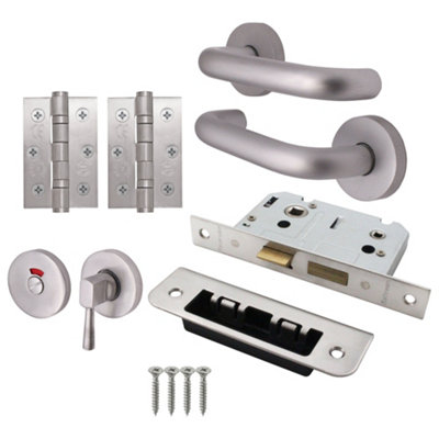 Afit Satin Aluminium Return To Door Lever On Rose Door Handle KitBathroom from B&Q