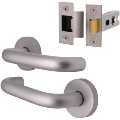 Afit Satin Aluminium Return To Door Lever On Rose Handle & Latch Kit 76mm Latch from B&Q