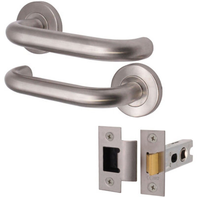 Afit Satin Stainless Steel Return To Door Lever On Rose Handle & Latch Kit 66mm Latch from B&Q