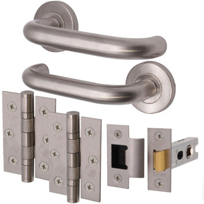 Afit Satin Stainless Steel Return To Door Lever On Rose Handle Latch Kit76mm Hinges 66mm Latch from B&Q