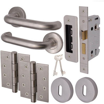 Afit Satin Stainless Steel Return To Door Lever On Rose Handle Sashlock Kit102mm Hinges 64mm Lock from B&Q