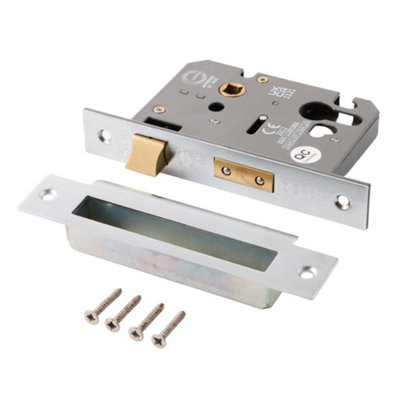 Afit Satin Chrome Euro Profile SashlockCase 76mm 57mm Backset from B&Q
