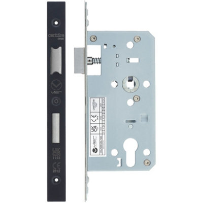 Afit Matt Black Mortice Euro Profile Din Sashlock90mm Case 55mm Backset from B&Q