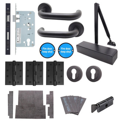 Afit Matt Black Fire Door Kit With Door CloserOffice Locking Door from B&Q