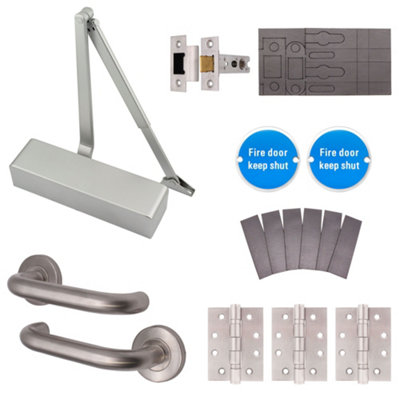 Afit Satin Stainless Steel Fire Door Kit With Door CloserOffice Non Locking Door from B&Q