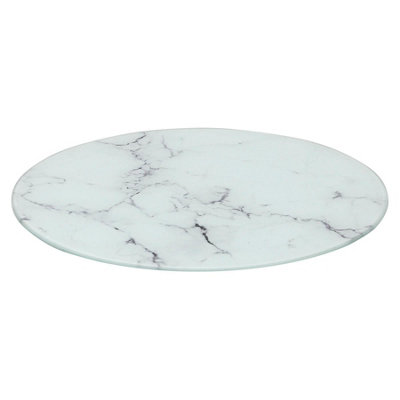 B&Q -  Round Glass Chopping Board30Cm Marble Kitchen Dining Place Mats Cutting Mat Worktop Saver Cooking & Food