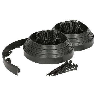 Harbour Housewares Lawn Edging Black Plastic 20M X 4Cm With 80 Pegs Flexible Garden Border For Flowerbeds & Paths from B&Q
