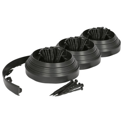 Harbour Housewares Garden Lawn Edging 30M X 4Cm Black Flexible Plastic Border With 120 Pegs For Pathway & Patio Landscaping from B&Q