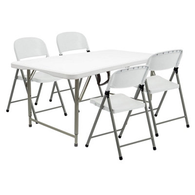 Harbour Housewares Height Adjustable Folding Camping Picnic Table & Chair Set120Cm (4Ft)White from B&Q