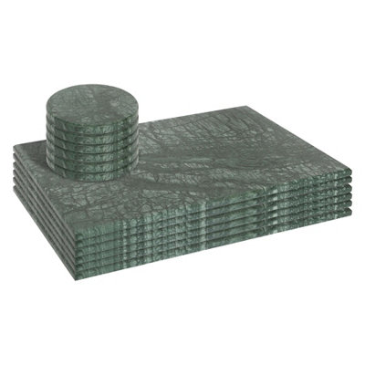 Argon Tableware 12Pc Rectangle Marble Placemats & Round Coasters Set30Cm X 20CmGreen