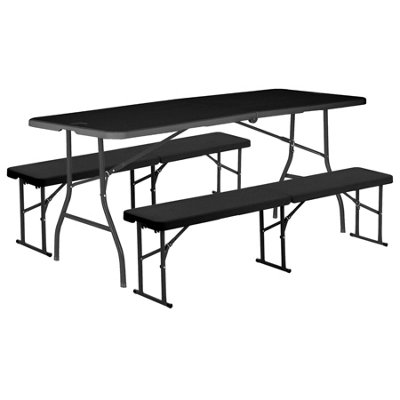 Harbour Housewares Folding Camping Picnic Table & Bench Set - 180Cm (6Ft) - Black