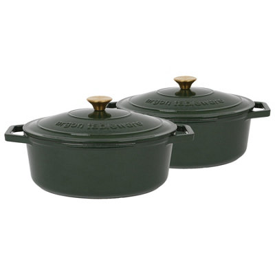 Argon Tableware 2X Oval Cast Iron Casserole Dishes With Self-Basting LidGreen4.68 Litre Dutch Oven Roasting Dish Pot from B&Q