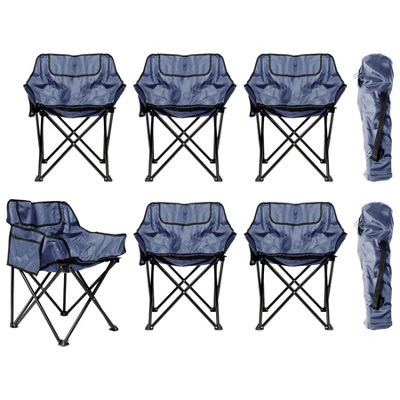Harbour Housewares Premium Folding Camping Chairs With Pockets & Carry Bag - Navy - Pack Of 6
