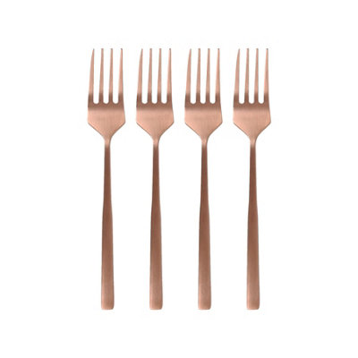 Argon Tableware Stainless Steel Cake Forks - Copper - Pack Of 4 15Cm