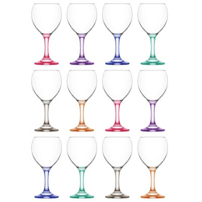 Lav Glassware Lav Misket Wine Glasses - Coloured Stem - Pack Of 12 260Ml