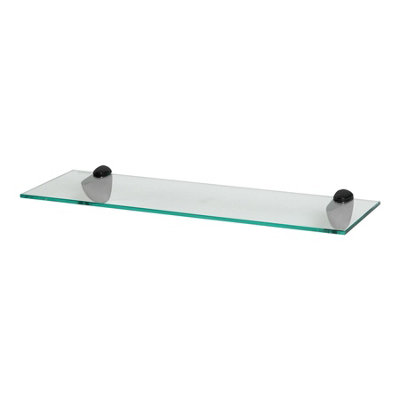 Harbour Housewares Floating Glass Bathroom Shelf With Brackets - 60Cm Black