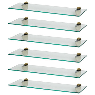 Harbour Housewares 6X Floating Glass Bathroom Shelves With Brackets - 60Cm Gold