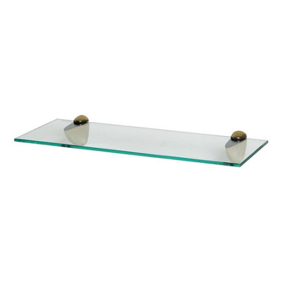 Harbour Housewares Floating Glass Bathroom Shelf With Brackets - 50Cm Gold