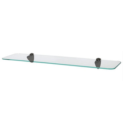 Harbour Housewares Black Rounded Floating Glass Bathroom Shelf With Brackets - 60Cm