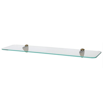 Harbour Housewares Rounded Floating Glass Bathroom Shelf With Brackets - 60Cm Gold