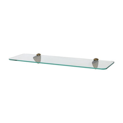 Harbour Housewares Gold Rounded Floating Glass Bathroom Shelf With Brackets - 50Cm