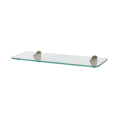 Harbour Housewares Rounded Floating Glass Shelf40CmGold BracketsBathroom Shower Storage Vanity Display Unit Shelf from B&Q