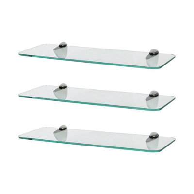 Harbour Housewares 3X Rounded Floating Glass Shelves40CmSilver BracketsBathroom Shower Storage Vanity Display Unit Shelf from B&Q