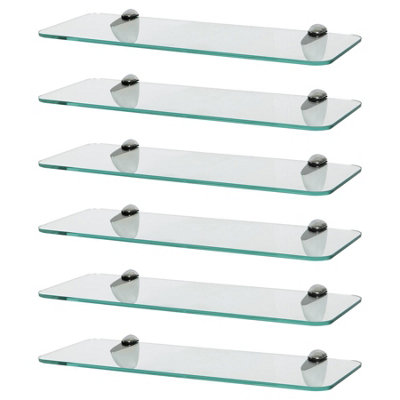 Harbour Housewares 6X Rounded Floating Glass Shelves40CmSilver BracketsBathroom Shower Storage Vanity Display Unit Shelf from B&Q