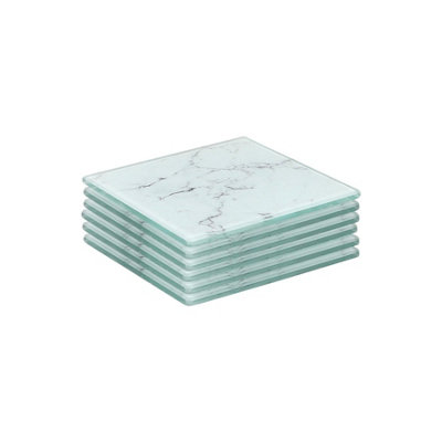 Harbour Housewares 6X Square Glass Coasters10CmMarbleTabletop Protection Mat Drink Coaster Decorative Dining Placemat from B&Q