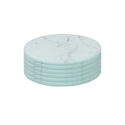 Harbour Housewares Round Glass Coasters - White Marble - Pack of 6 - Image 6