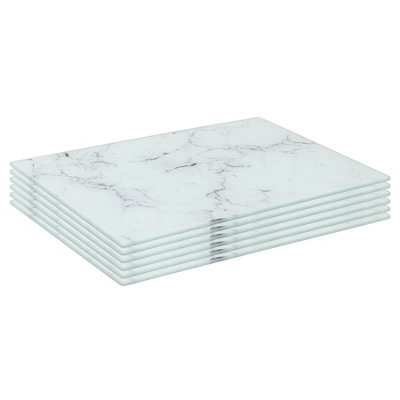 Harbour Housewares 6X Glass Placemats30 X 20CmMarbleDining Table Place Mats Tabletop Protector For Kitchen Worktops from B&Q