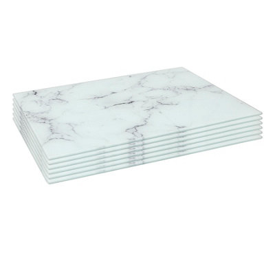 Harbour Housewares 6X Glass Placemats40 X 30CmMarbleDining Table Place Mats Tabletop Protector For Kitchen Worktops from B&Q