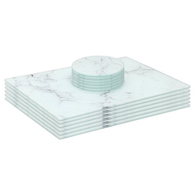Harbour Housewares 12Pc Glass Placemats & Round Coasters Set30 X 20Cm Marble Dining Table Protection Place Mats & Coasters from B&Q