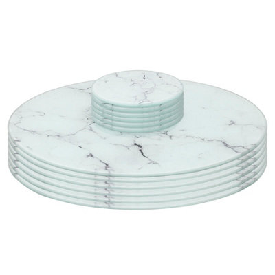 Harbour Housewares 12Pc Round Glass Placemats & Round Coasters30Cm Marble Dining Table Protection Place Mats Coasters from B&Q