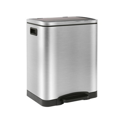 Harbour Housewares Stainless Steel Double Kitchen Pedal Bin - (2 X 15L) - Brushed 30L