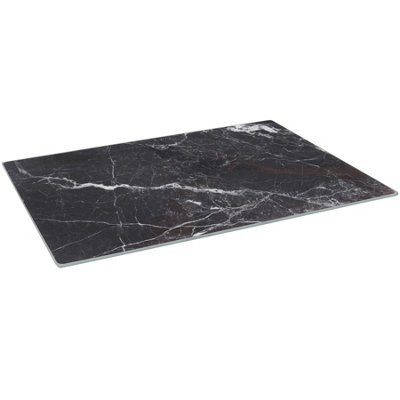 B&Q -  Glass Chopping Board50 X 40Cm Black Marble Kitchen Dining Place Mats Cutting Mat Worktop Saver For Food Prep