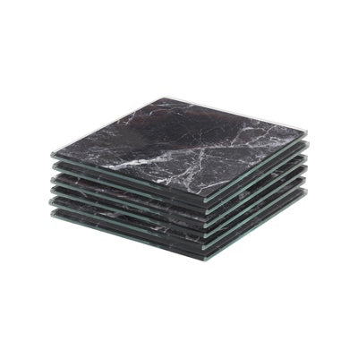 B&Q -  6X Square Glass Coasters10CmBlack Marble Tabletop Protection Mat Drink Coaster Decorative Dining Placemat - Image 6